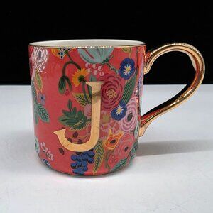 Rifle Paper Co. Floral Monogrammed "J" Mug With Gold Handle & Anthropologie
